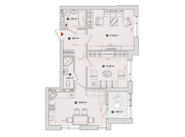 ЖК Forest Park: планировка 2-комнатной квартиры 70.49 м²