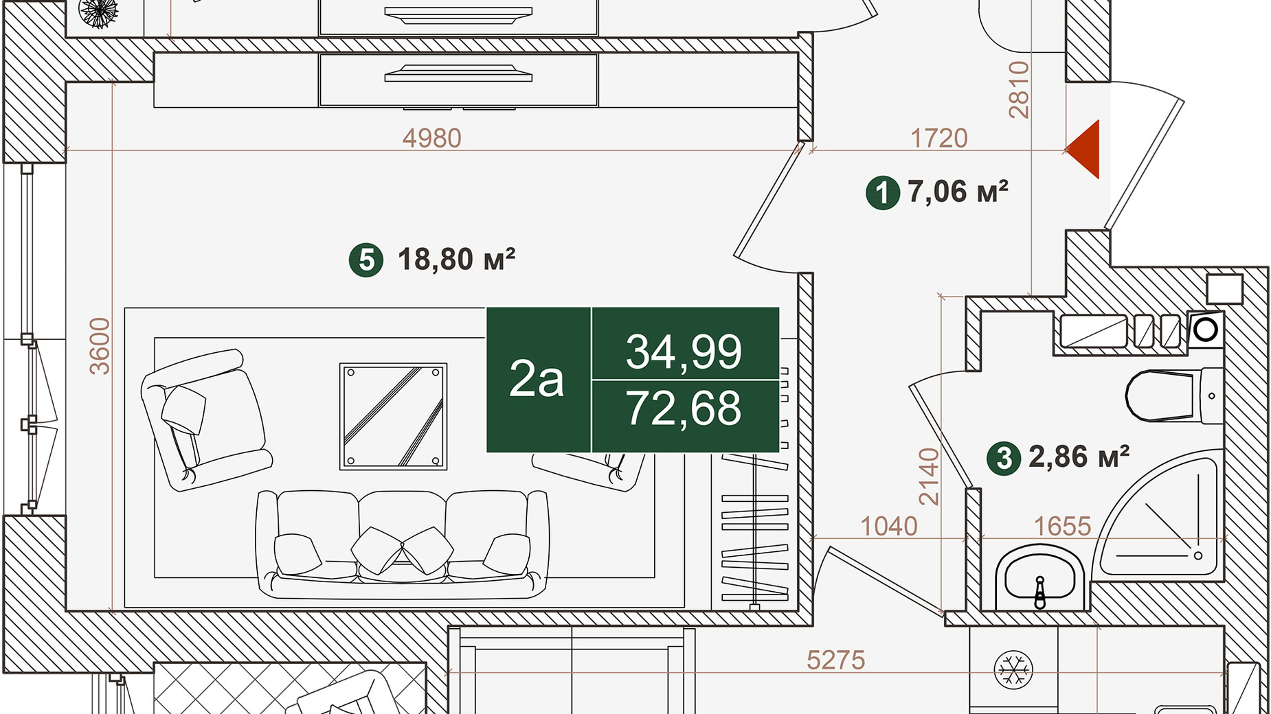Планування 2-кімнатної квартири в ЖК Forest Park 72.68 м², фото 543991