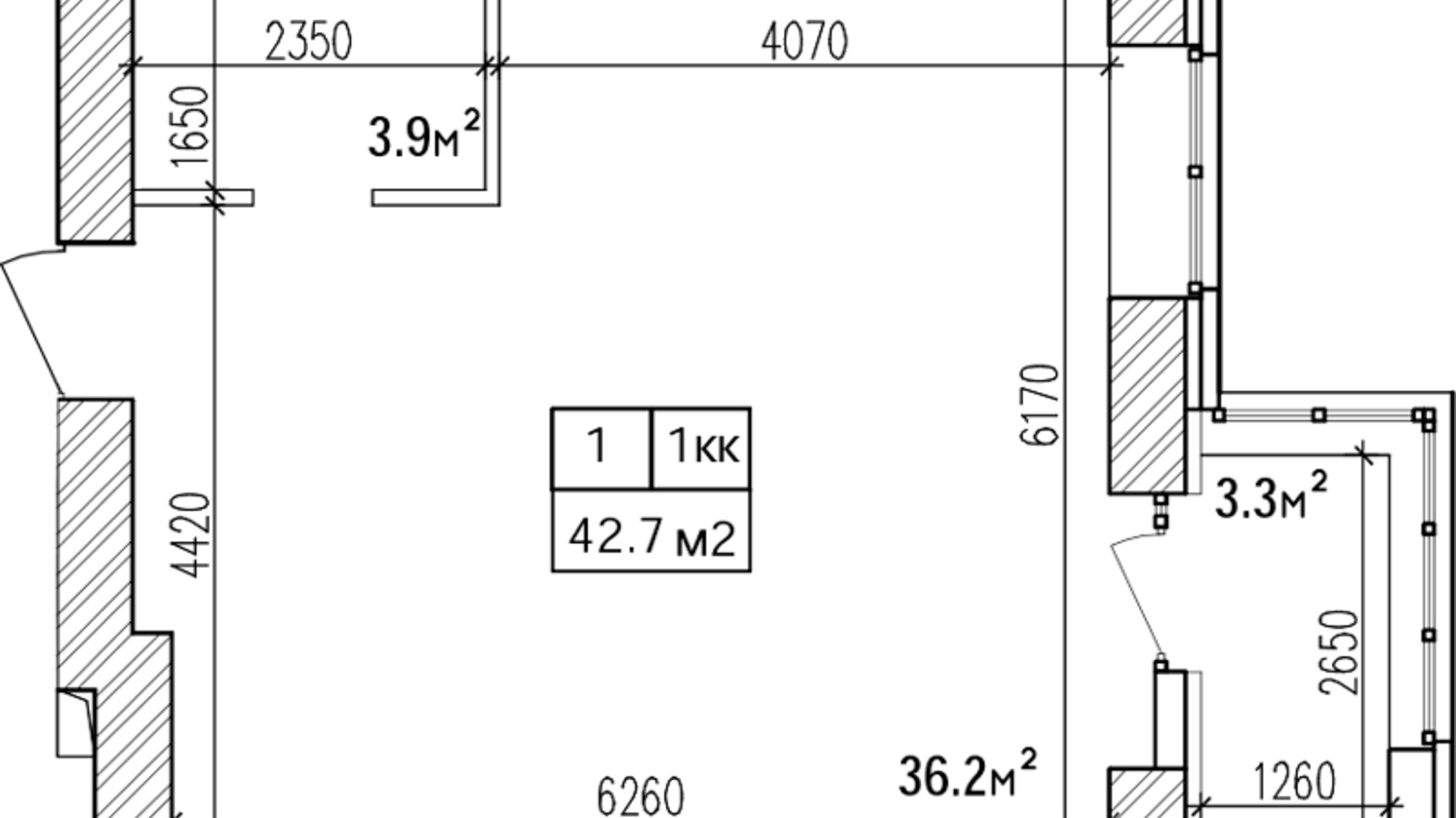 Планування 1-кімнатної квартири в ЖК Promenade 42.4 м², фото 544001
