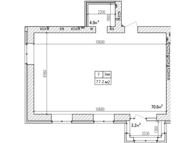 ЖК Promenade: планировка 3-комнатной квартиры 77.2 м²