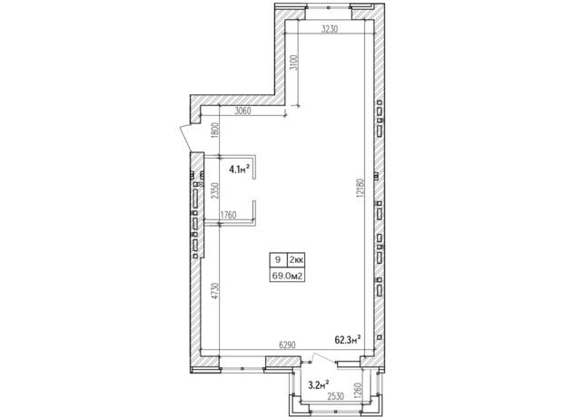 ЖК Promenade: планировка 2-комнатной квартиры 69.5 м²