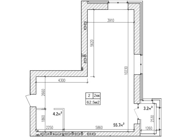 ЖК Promenade: планировка 2-комнатной квартиры 64.7 м²