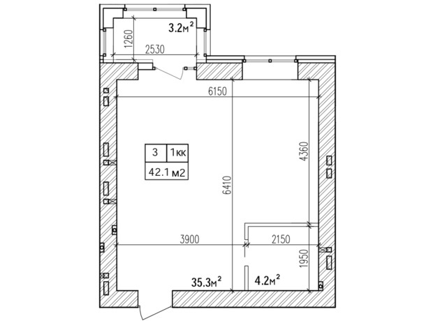 ЖК Promenade: планировка 1-комнатной квартиры 42.1 м²