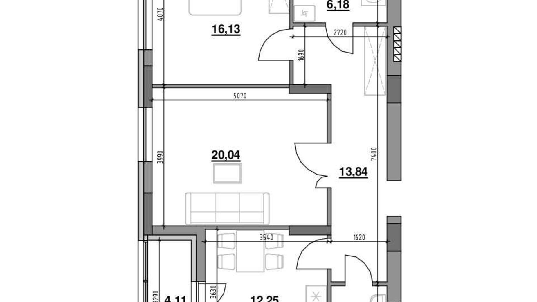 Планування 2-кімнатної квартири в ЖК Ріел Сіті 79.4 м², фото 545321