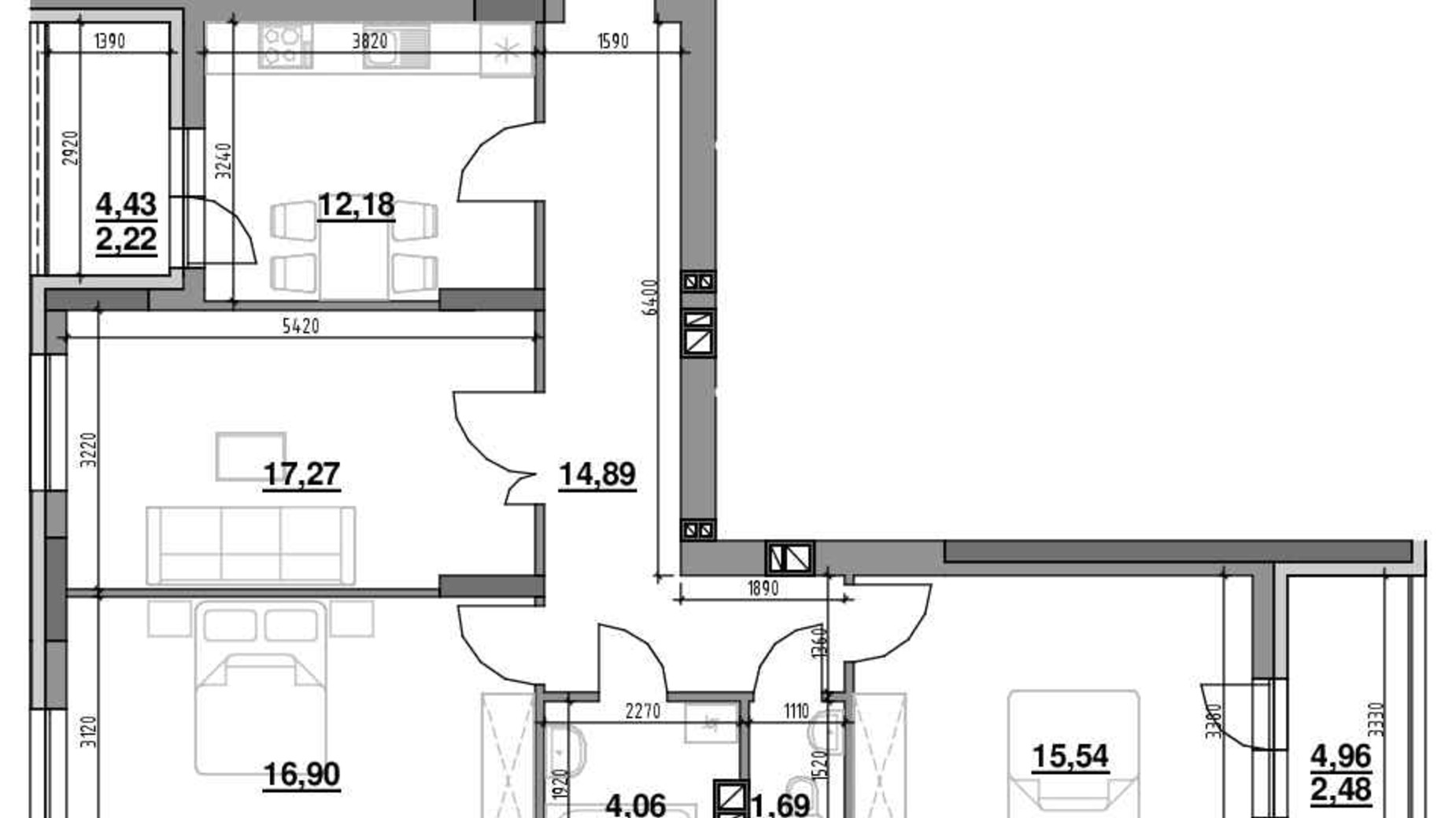 Планировка 3-комнатной квартиры в ЖК Риел Сити 95.3 м², фото 545323