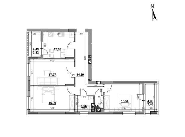 ЖК Риел Сити: планировка 3-комнатной квартиры 95.3 м²