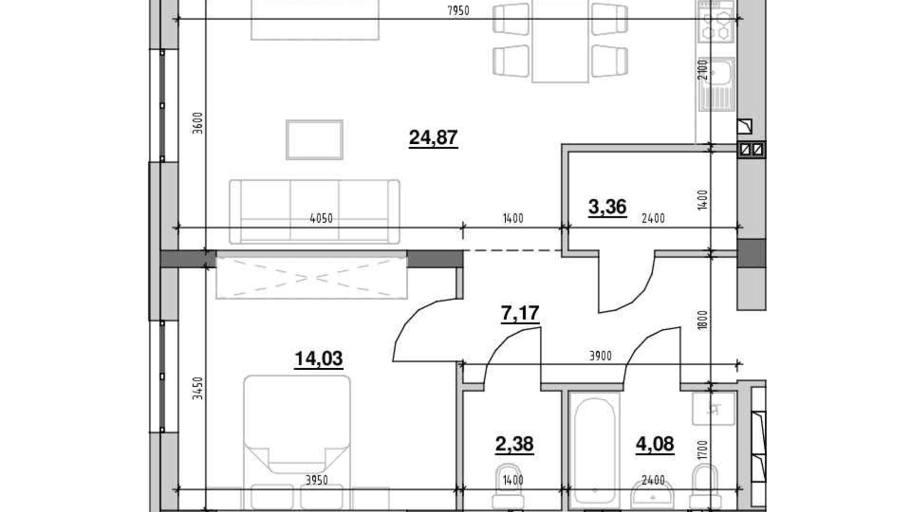 Планування 1-кімнатної квартири в ЖК Ріел Сіті 55.98 м², фото 545327