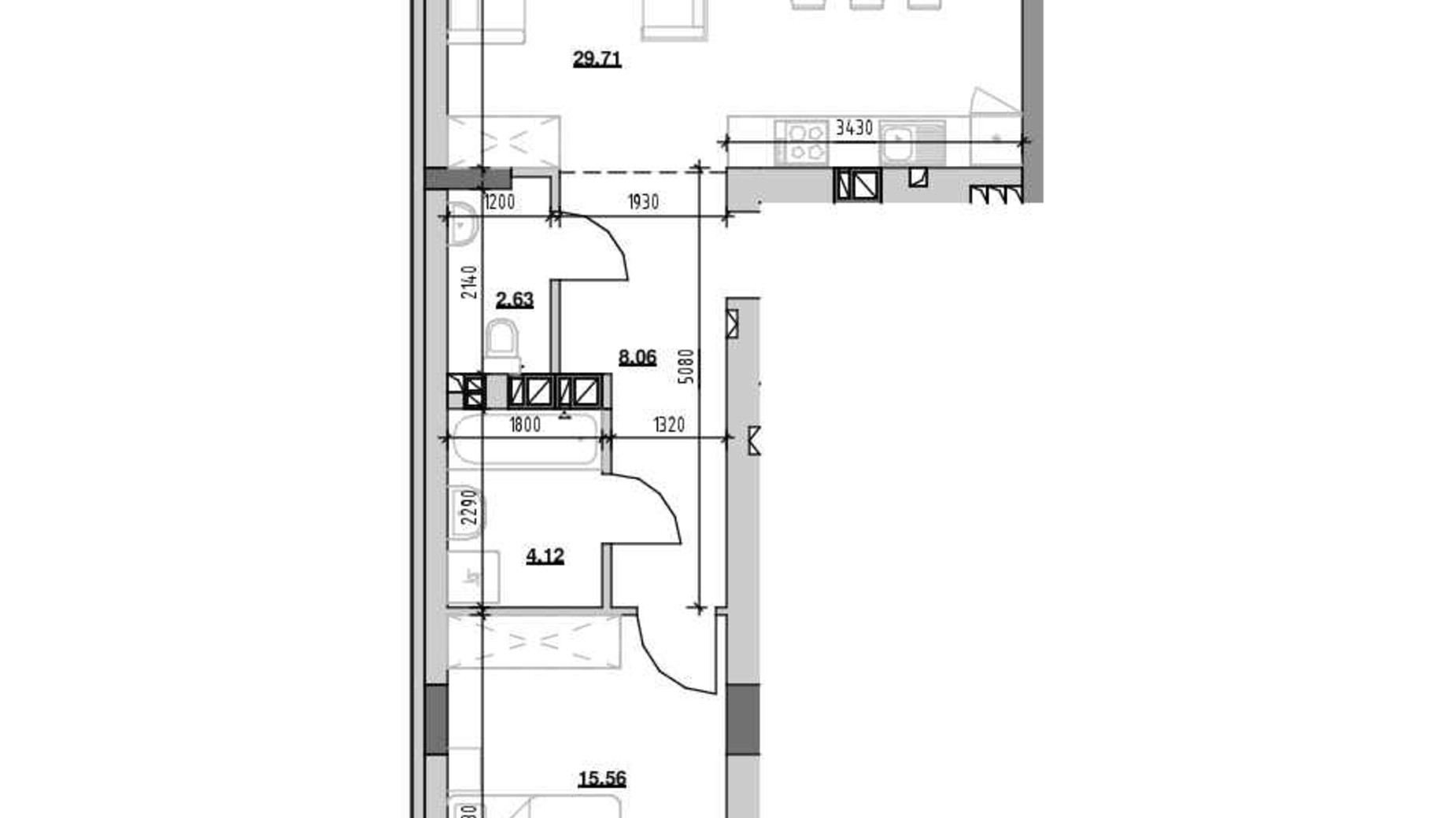 Планировка 1-комнатной квартиры в ЖК Риел Сити 60.8 м², фото 545356