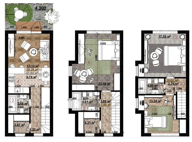 Таунхаус New Smart 17: планировка 4-комнатной квартиры 115.74 м²