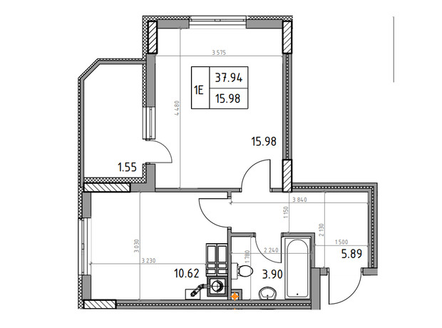 ЖК Банковский 3: планировка 1-комнатной квартиры 37.94 м²