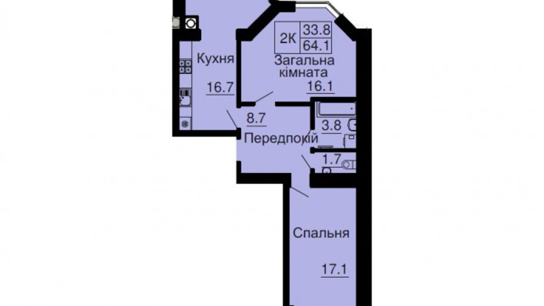 Планировка 2-комнатной квартиры в ЖК София Резиденс 65.1 м², фото 545610