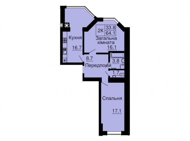 ЖК София Резиденс: планировка 2-комнатной квартиры 65.1 м²