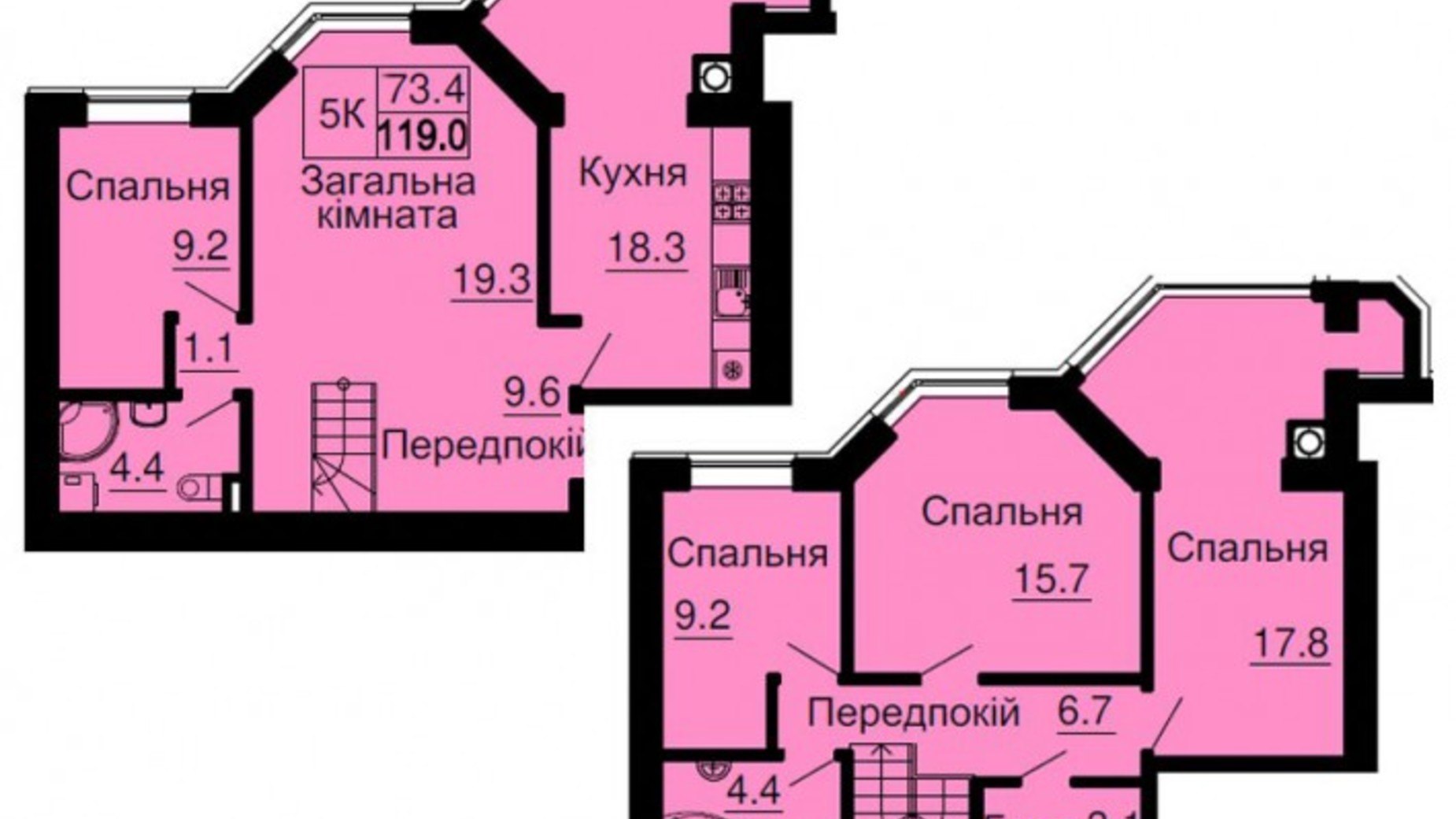 Планування багато­рівневої квартири в ЖК Софія Резіденс 119 м², фото 545716