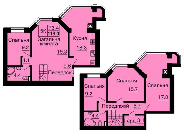 ЖК Софія Резіденс: планування 5-кімнатної квартири 119 м²