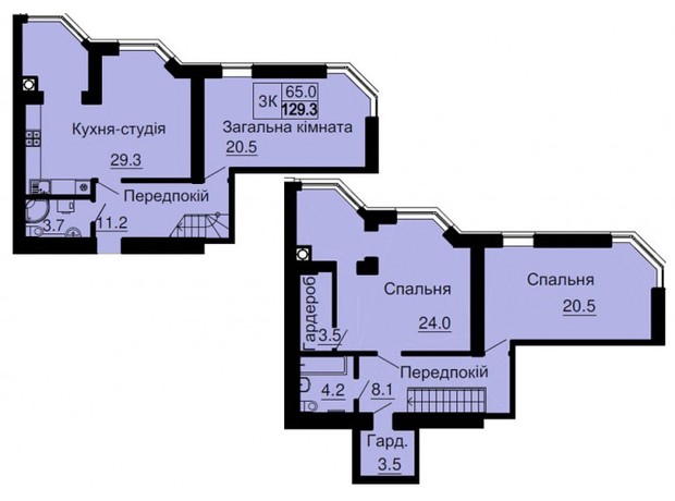 ЖК Софія Резіденс: планування 3-кімнатної квартири 129.3 м²