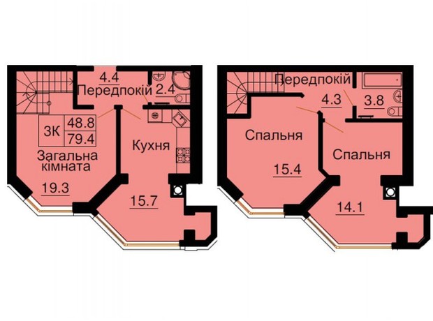 ЖК Софія Резіденс: планування 3-кімнатної квартири 79.4 м²