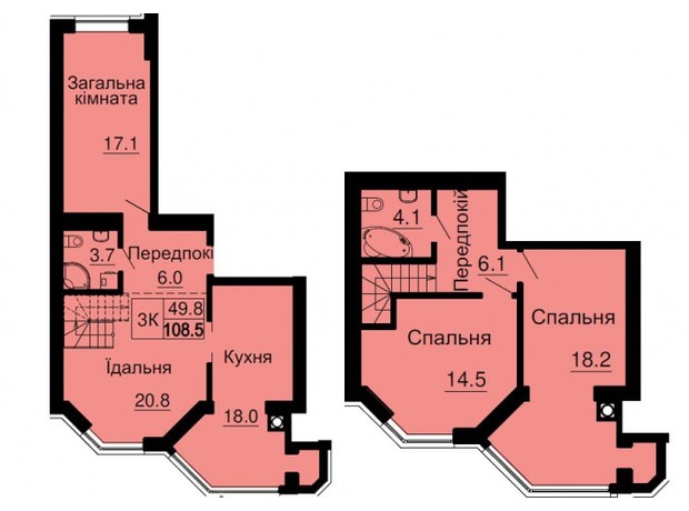 ЖК Софія Резіденс: планування 3-кімнатної квартири 108.5 м²