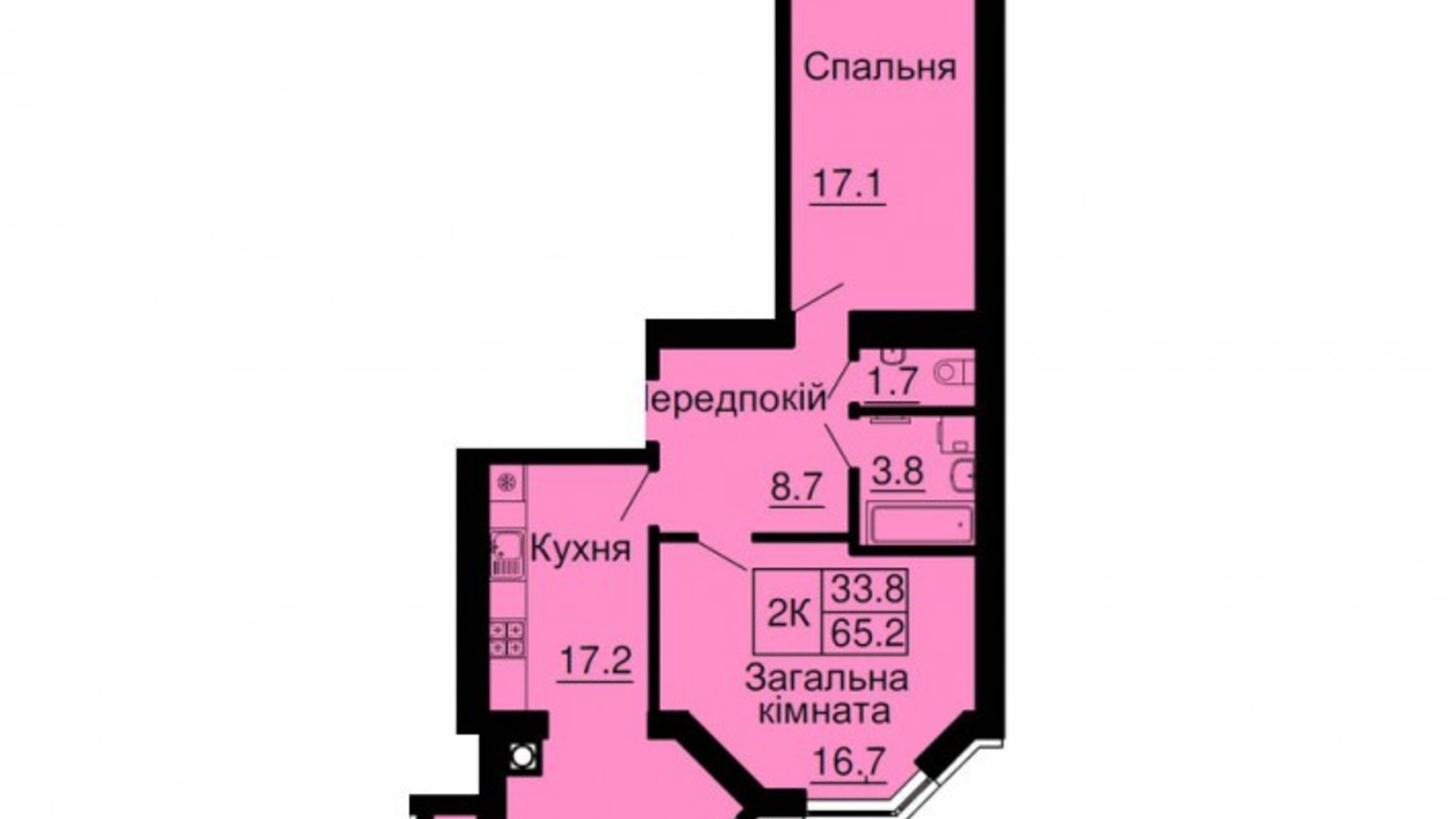 Планировка 2-комнатной квартиры в ЖК София Резиденс 65.2 м², фото 545731