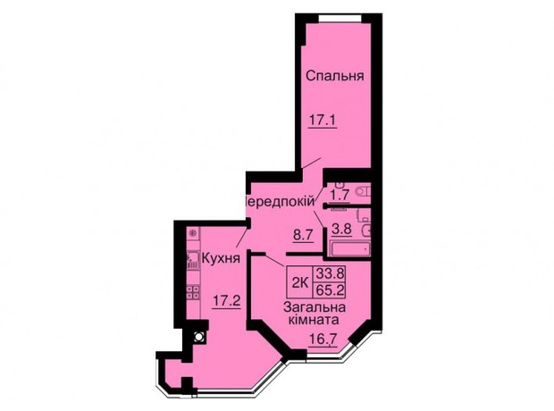 ЖК Софія Резіденс: планування 2-кімнатної квартири 65.2 м²