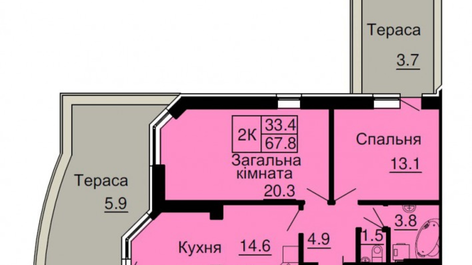 Планування 2-кімнатної квартири в ЖК Софія Сіті 67.8 м², фото 545784