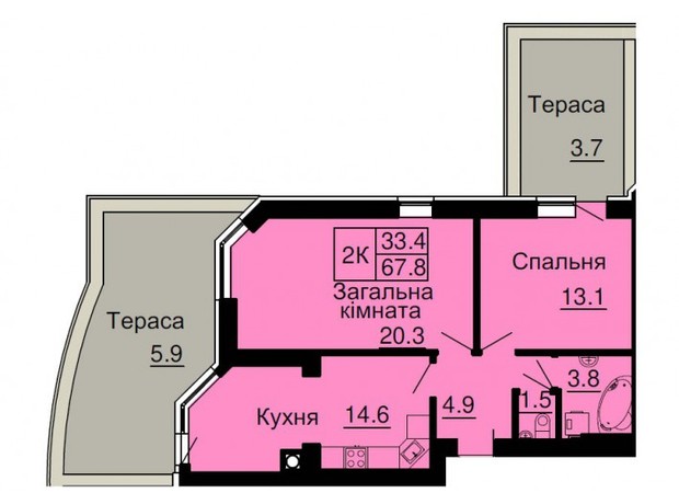 ЖК София Сити: планировка 2-комнатной квартиры 67.8 м²