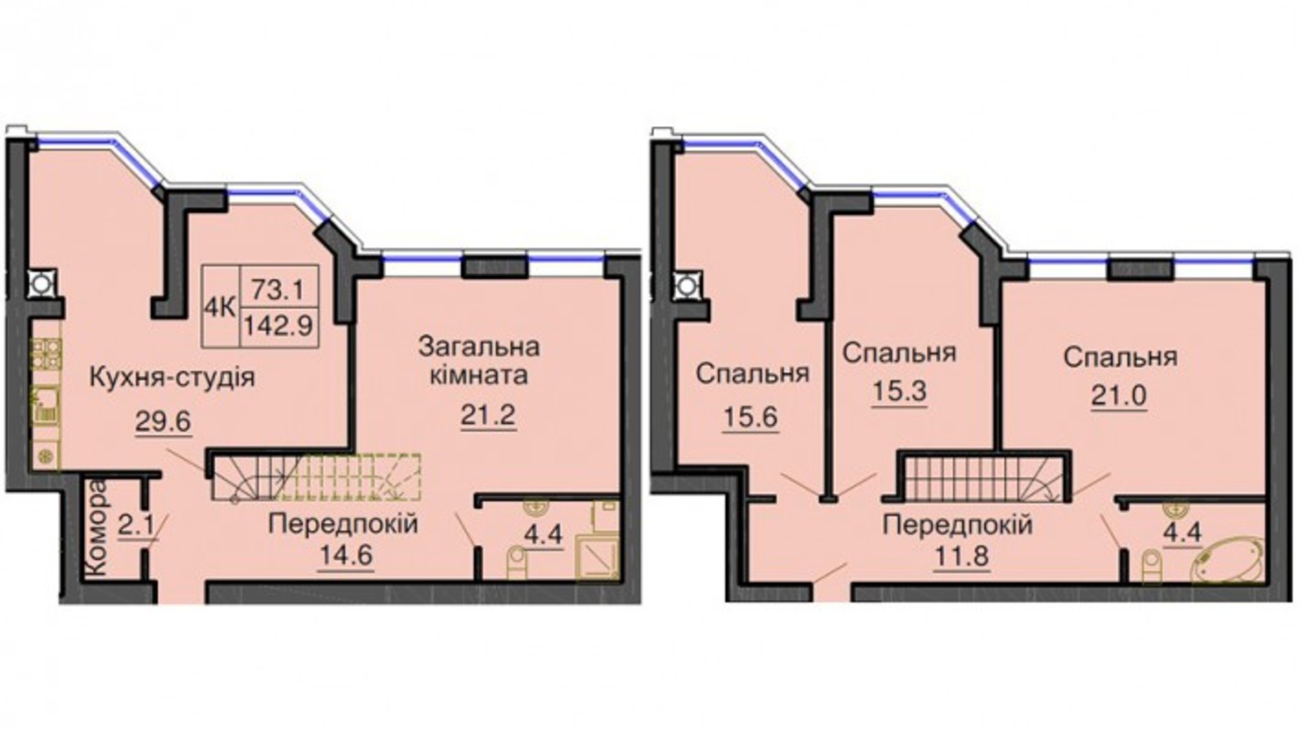 Планировка много­уровневой квартиры в ЖК Sofia Nova 145 м², фото 545798