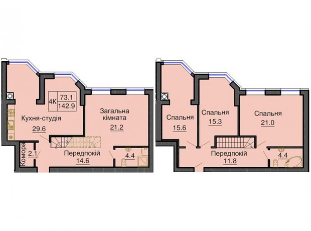 ЖК Sofia Nova: планировка 4-комнатной квартиры 145 м²