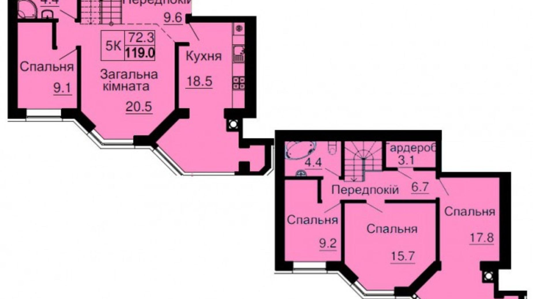 Планування багато­рівневої квартири в ЖК Sofia Nova 119 м², фото 545811