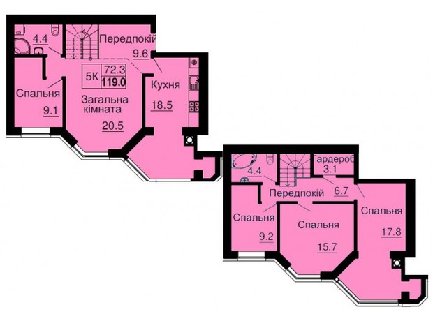 ЖК Sofia Nova: планування 5-кімнатної квартири 119 м²