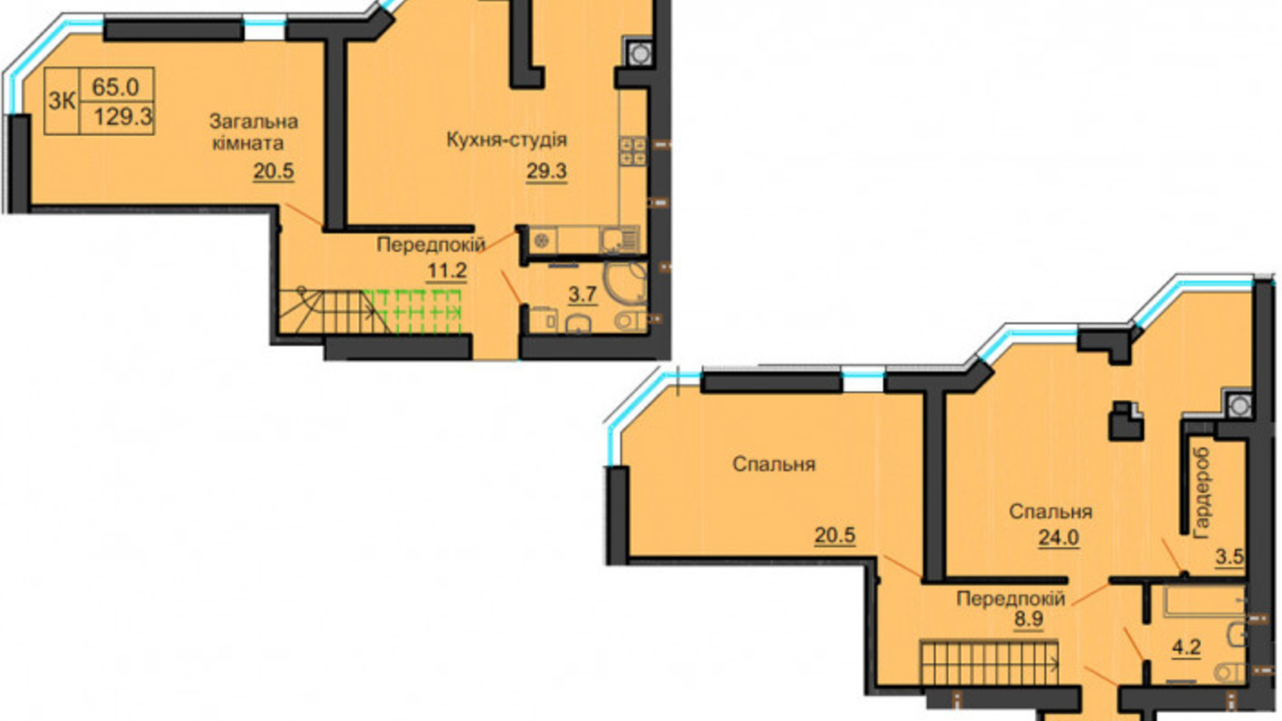 Планування багато­рівневої квартири в ЖК Sofia Nova 129.3 м², фото 545813