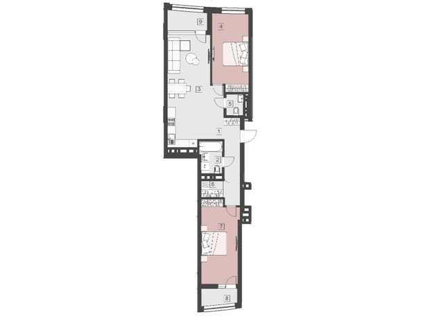 ЖК Парус City: планировка 2-комнатной квартиры 85.7 м²