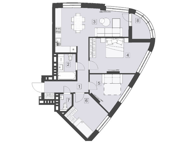 ЖК Парус City: планировка 3-комнатной квартиры 80.4 м²