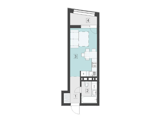 ЖК Парус City: планування 1-кімнатної квартири 28.7 м²