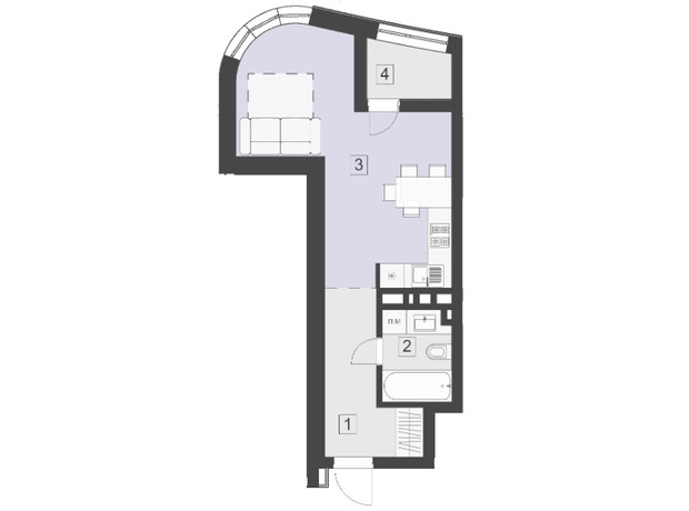 ЖК Парус City: планировка 1-комнатной квартиры 34.5 м²