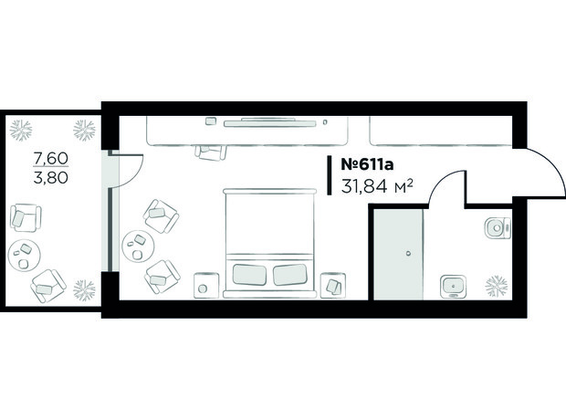 Апарт-готель Lev Resort Hotel: планування 1-кімнатної квартири 31.84 м²