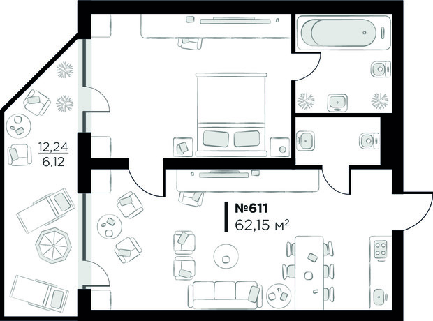 Апарт-готель Lev Resort Hotel: планування 2-кімнатної квартири 62.15 м²