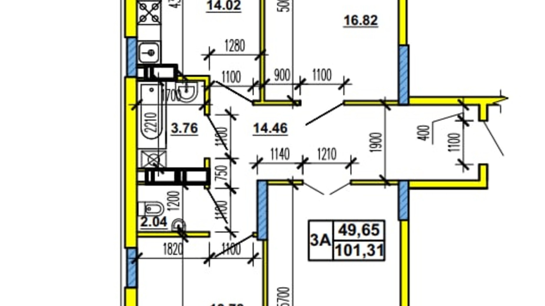 Планування 3-кімнатної квартири в ЖК вул. Гоголя, 204 101.31 м², фото 546972