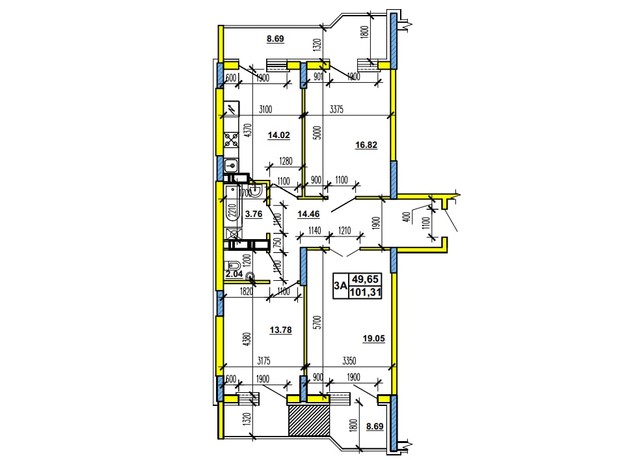 ЖК ул. Гоголя, 204: планировка 3-комнатной квартиры 101.31 м²