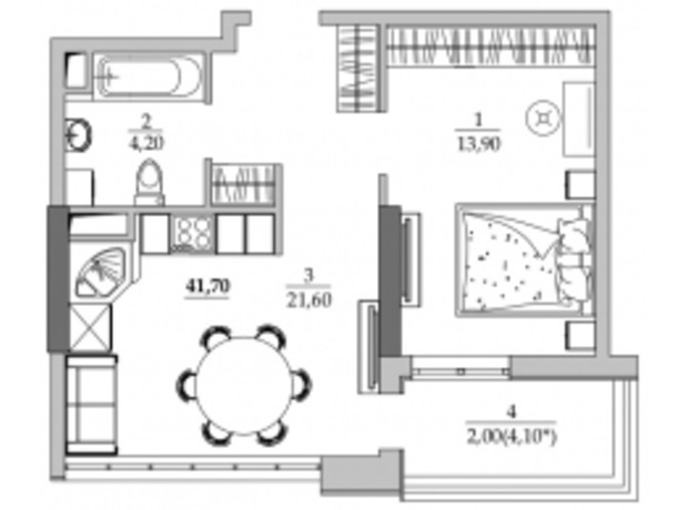 ЖК Таировские сады: планировка 1-комнатной квартиры 41.7 м²