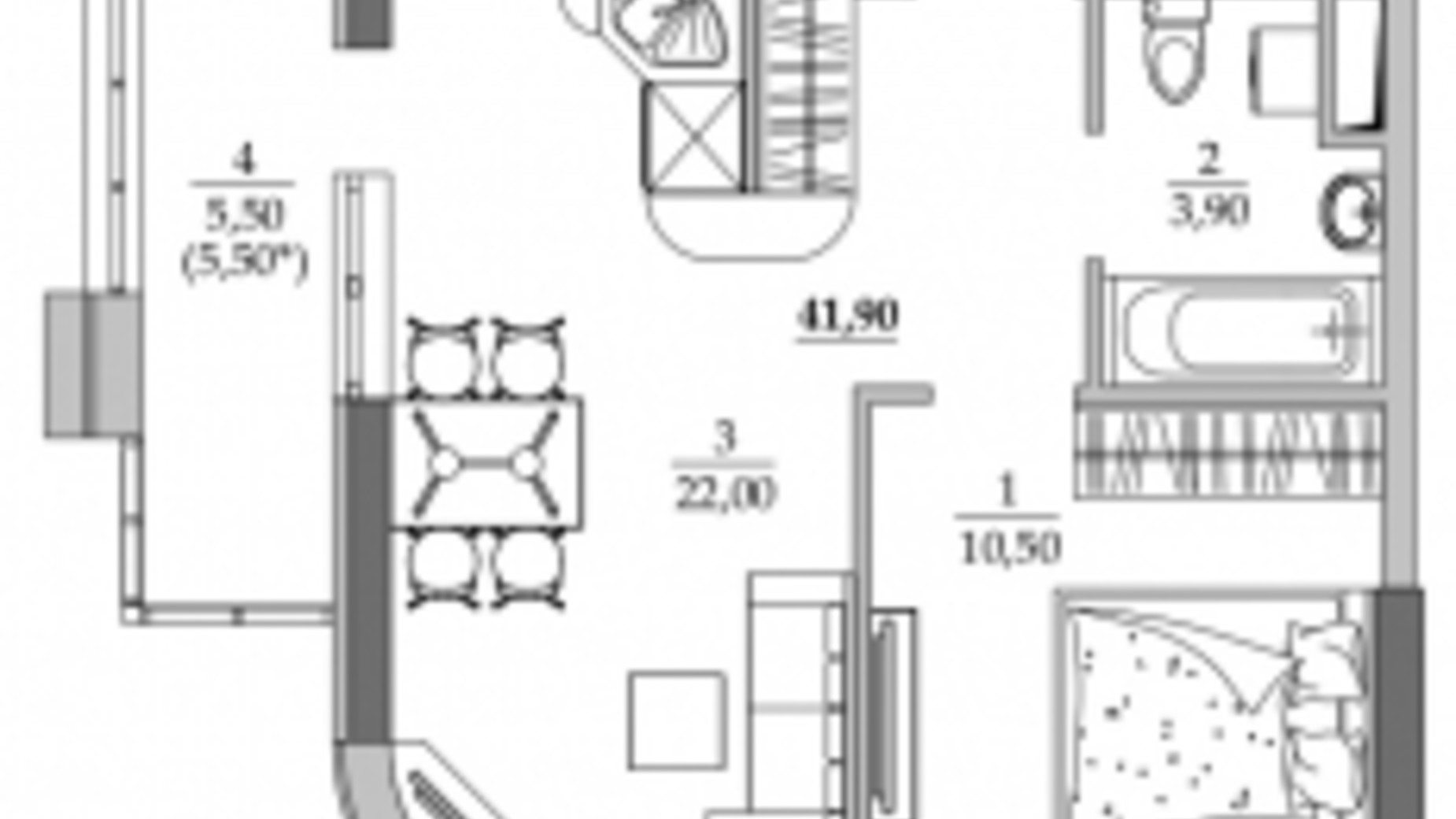 Планировка 1-комнатной квартиры в ЖК Таировские сады 41.9 м², фото 547083