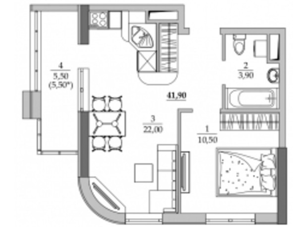 ЖК Таировские сады: планировка 1-комнатной квартиры 41.9 м²