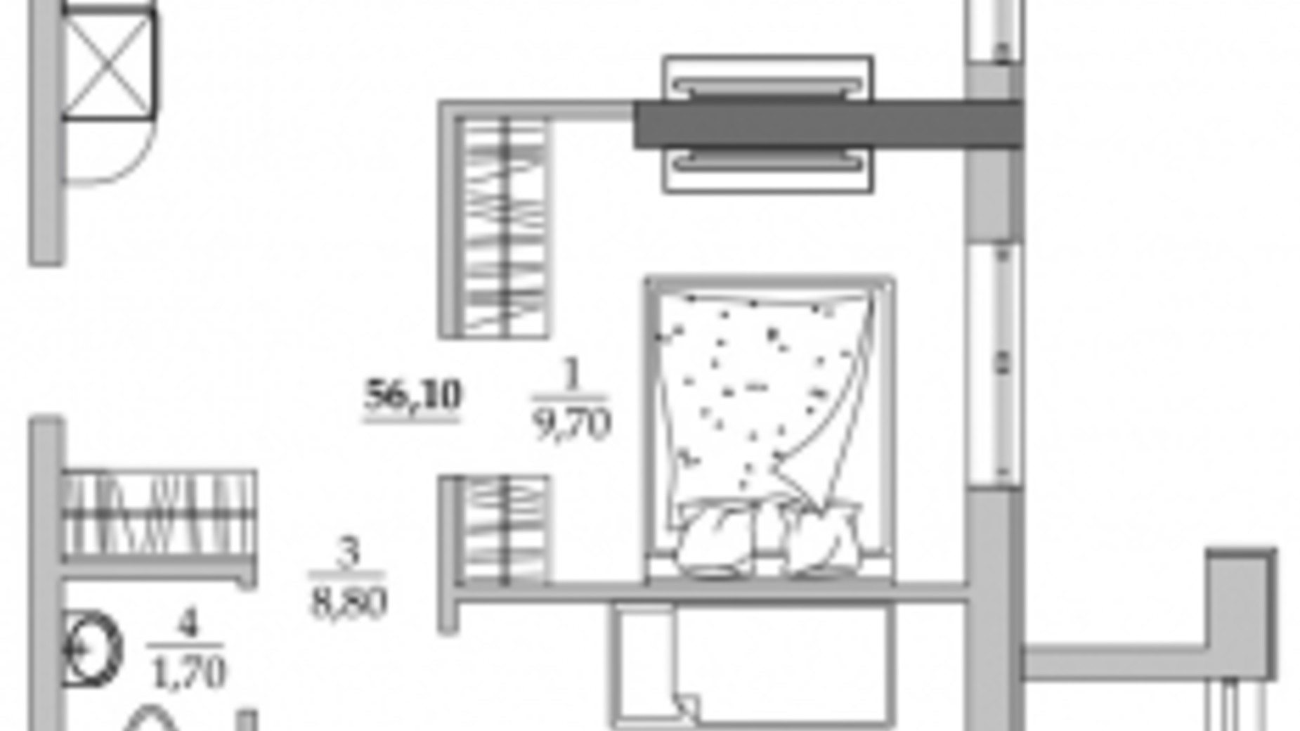 Планировка 1-комнатной квартиры в ЖК Таировские сады 55.9 м², фото 547085