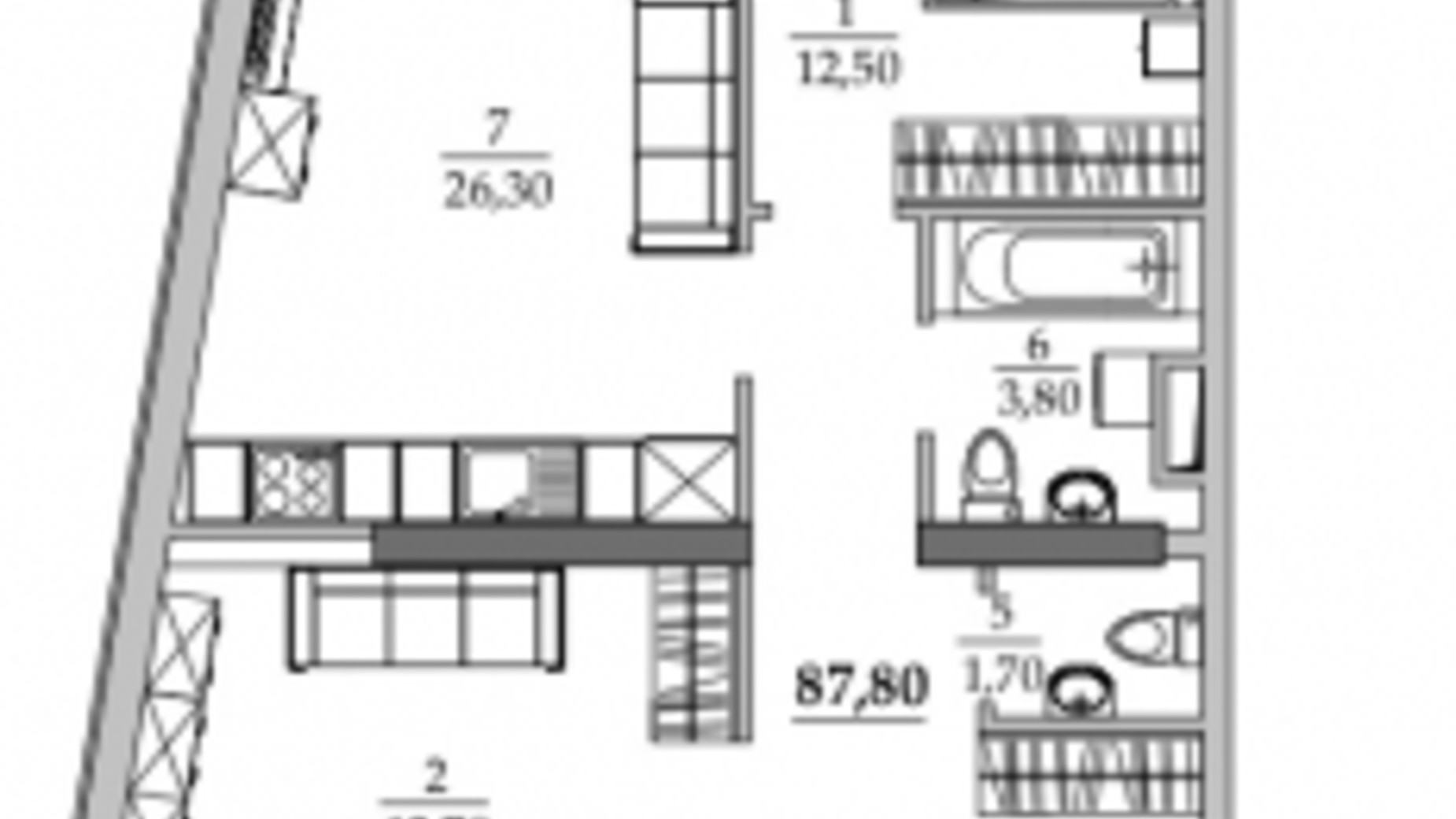 Планировка 2-комнатной квартиры в ЖК Таировские сады 87.8 м², фото 547088