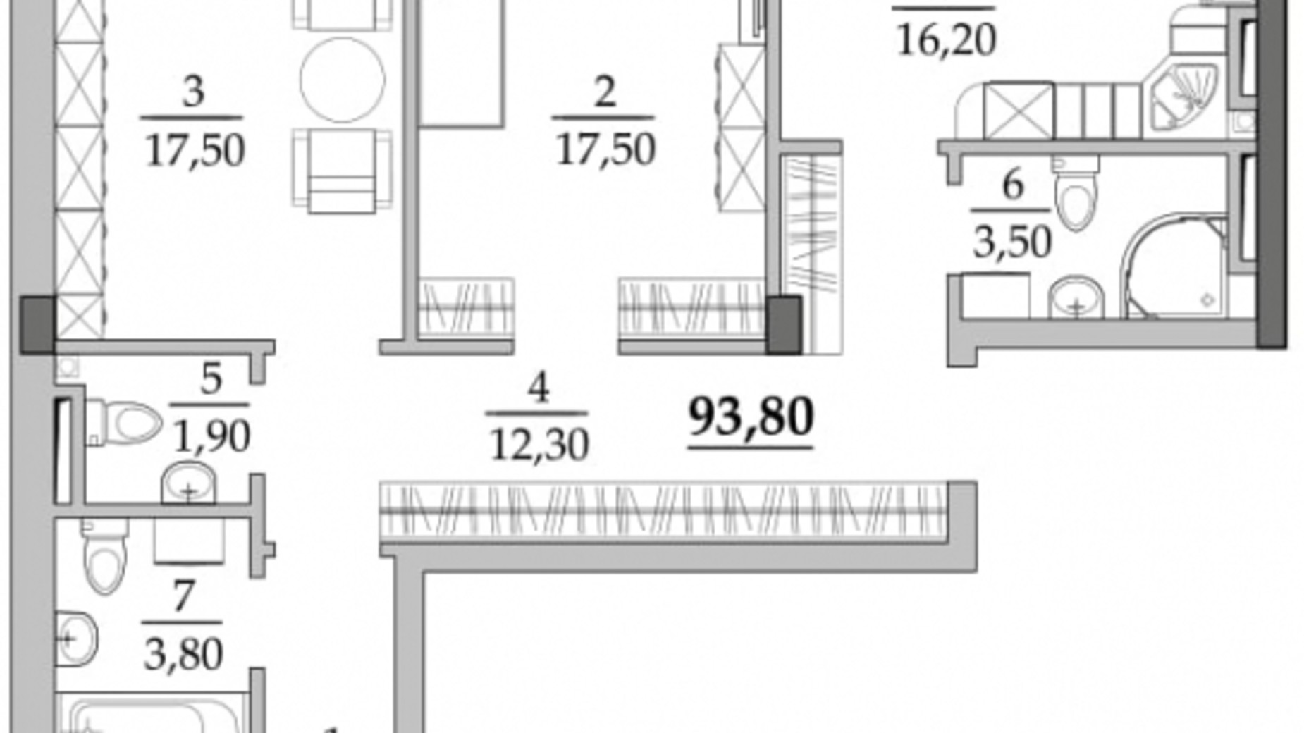 Планировка 3-комнатной квартиры в ЖК Таировские сады 93.6 м², фото 547092