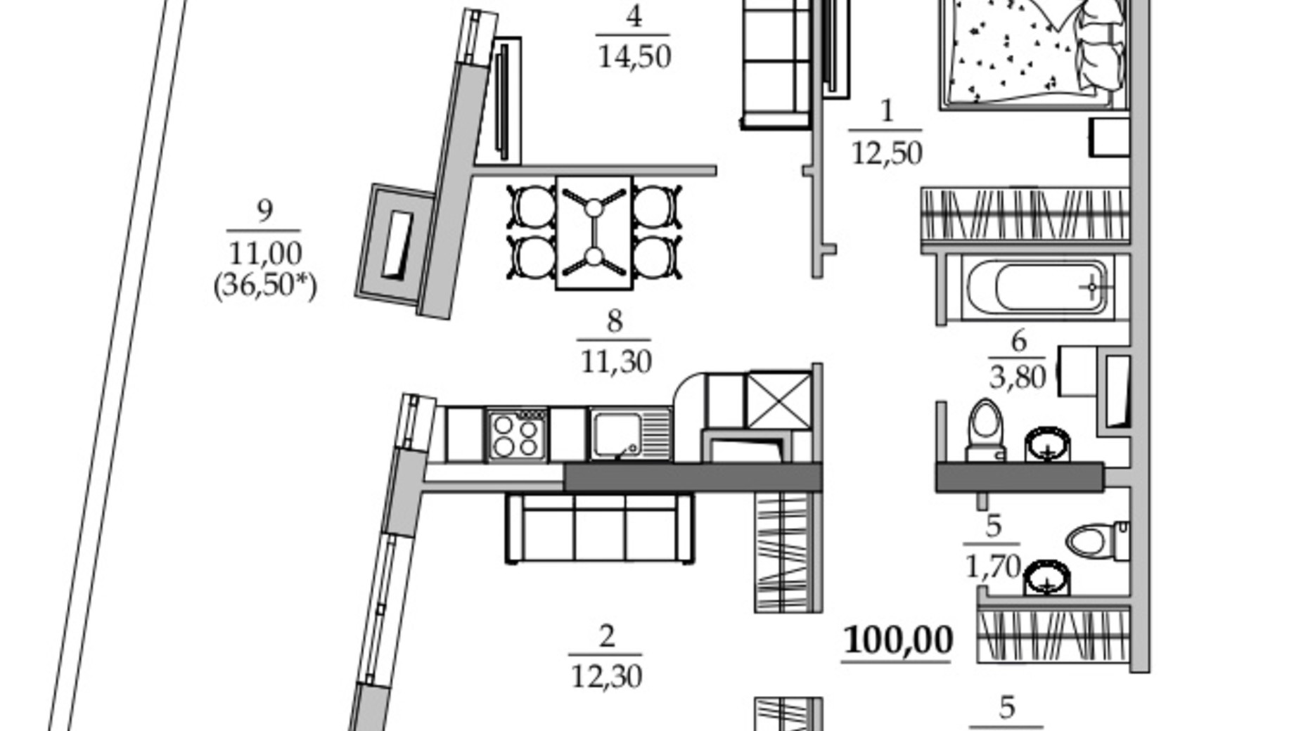 Планування 3-кімнатної квартири в ЖК Таїровські сади 100 м², фото 547093