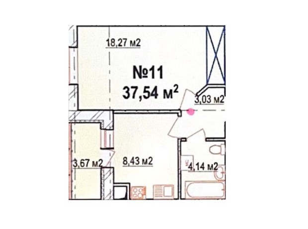 ЖК Масив Барський: планування 1-кімнатної квартири 37.54 м²