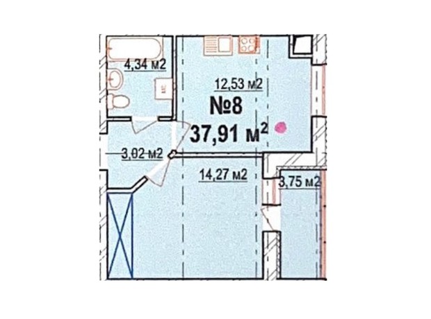 ЖК Массив Барский: планировка 1-комнатной квартиры 37.91 м²