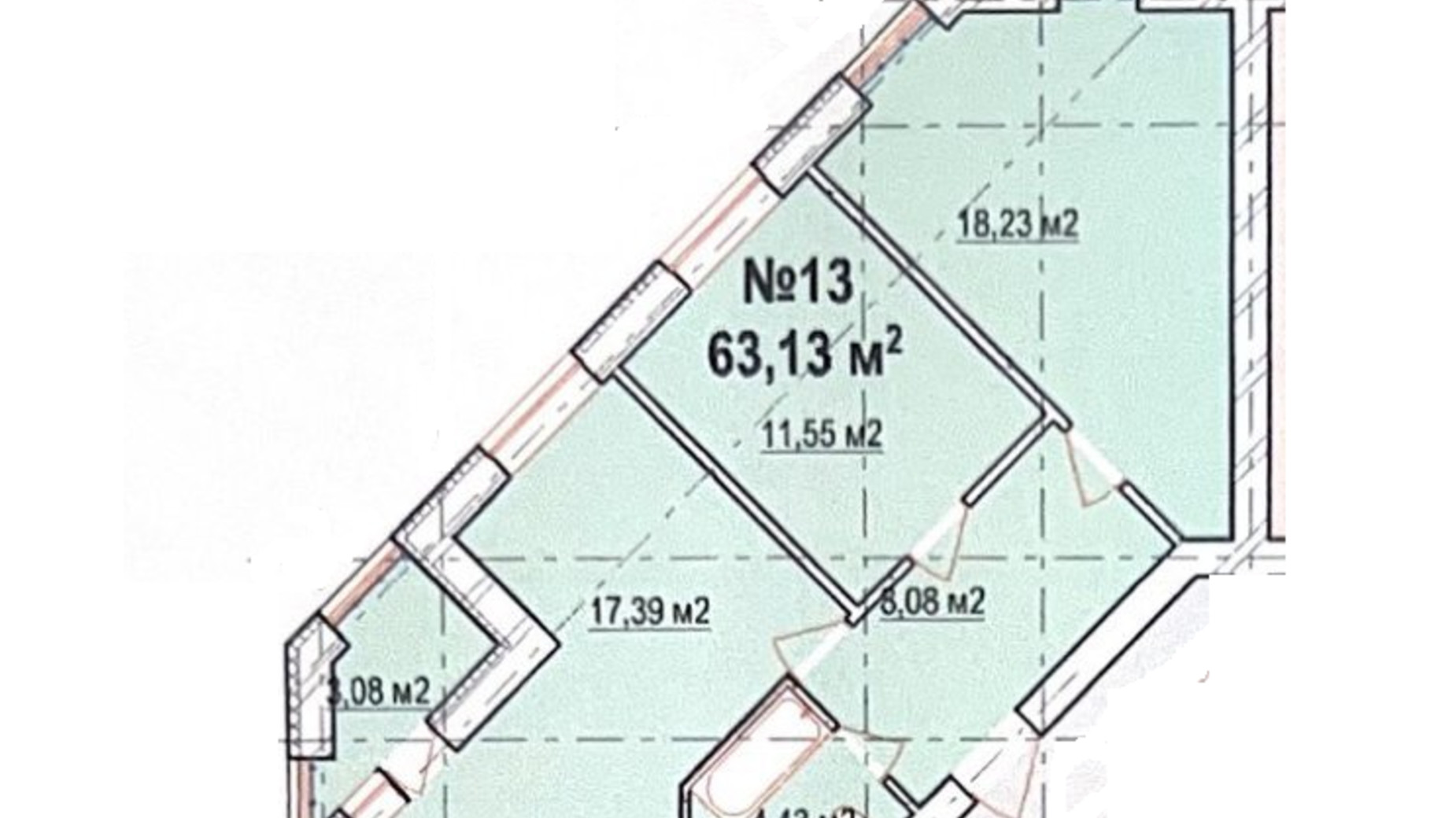 Планировка 2-комнатной квартиры в ЖК Массив Барский 63.13 м², фото 547314