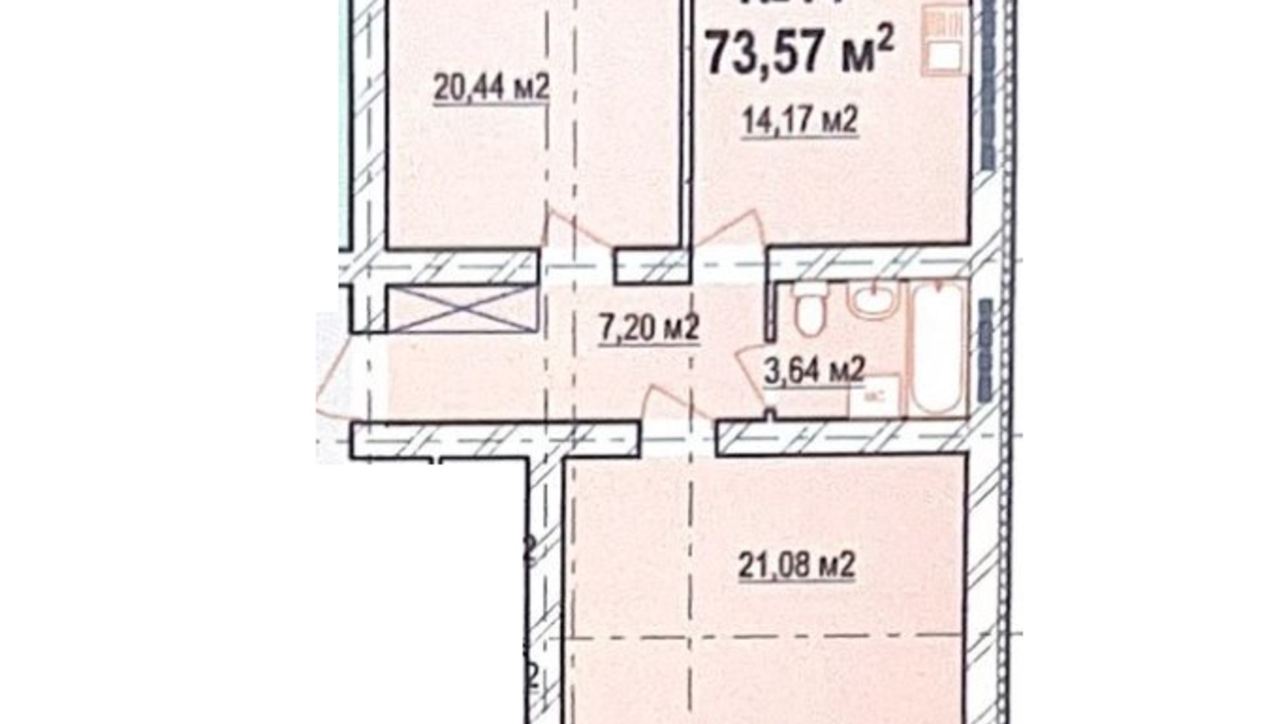 Планировка 2-комнатной квартиры в ЖК Массив Барский 73.57 м², фото 547315