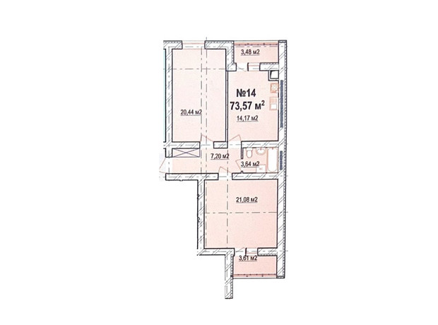 ЖК Масив Барський: планування 2-кімнатної квартири 73.57 м²